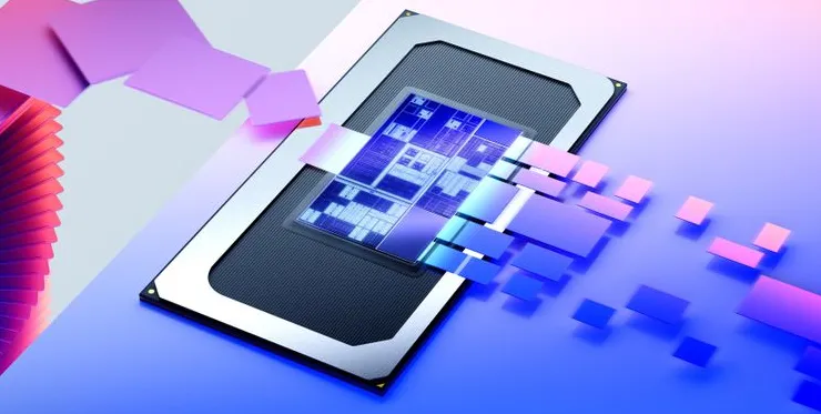 A stylized, promotional render for Intel's Panther Lake processors