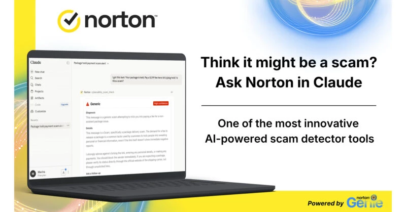 Integrasi alat pendeteksi penipuan siber berbasis AI Norton Genie di platform asisten virtual Claude.