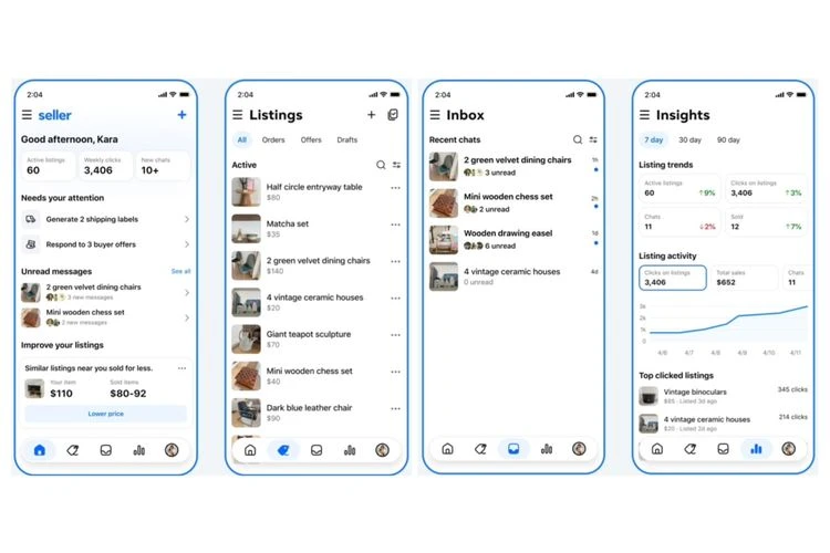 Contoh tampilan antar-muka aplikasi Meta Seller