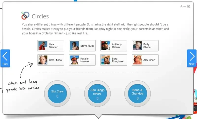 Visual documentation of the digital friendship circles menu on Google+ before its shutdown.