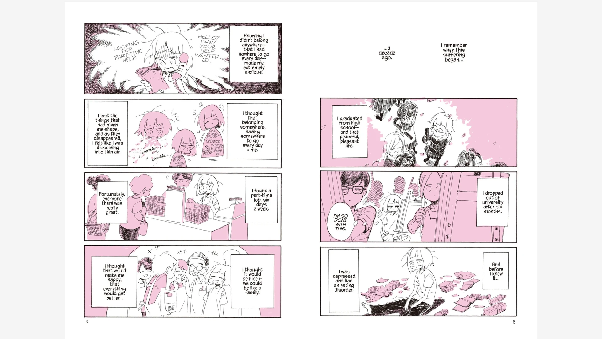 My Lesbian Experience with Loneliness manga pages 8 and 9.