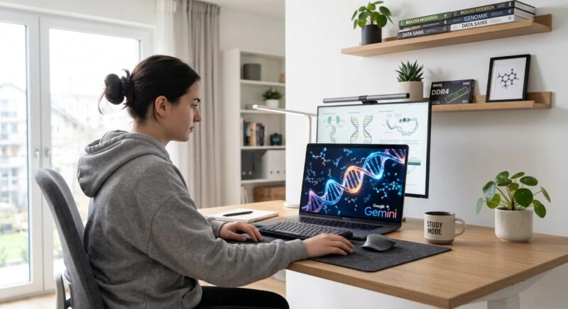 Para siswa menggunakan fitur AI Google Gemini untuk membuat kuis, ringkasan penelitian, dan simulasi 3D interaktif sebagai persiapan ujian.