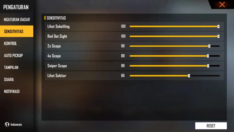 FF sensitivity settings