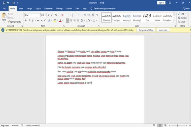 cara menghapus garis merah di word