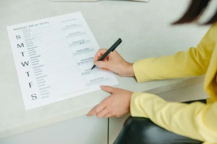Profesional menyusun rencana pengembangan diri tiga bulan di buku agenda