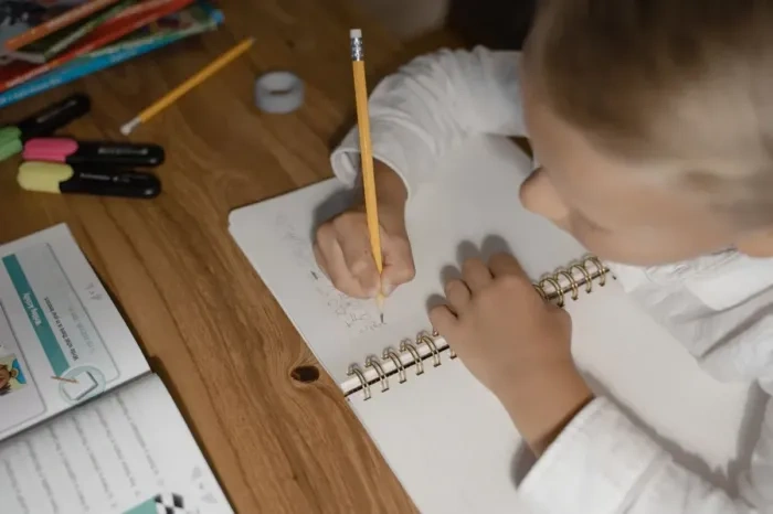 Someone practicing writing in a notebook to develop a skill